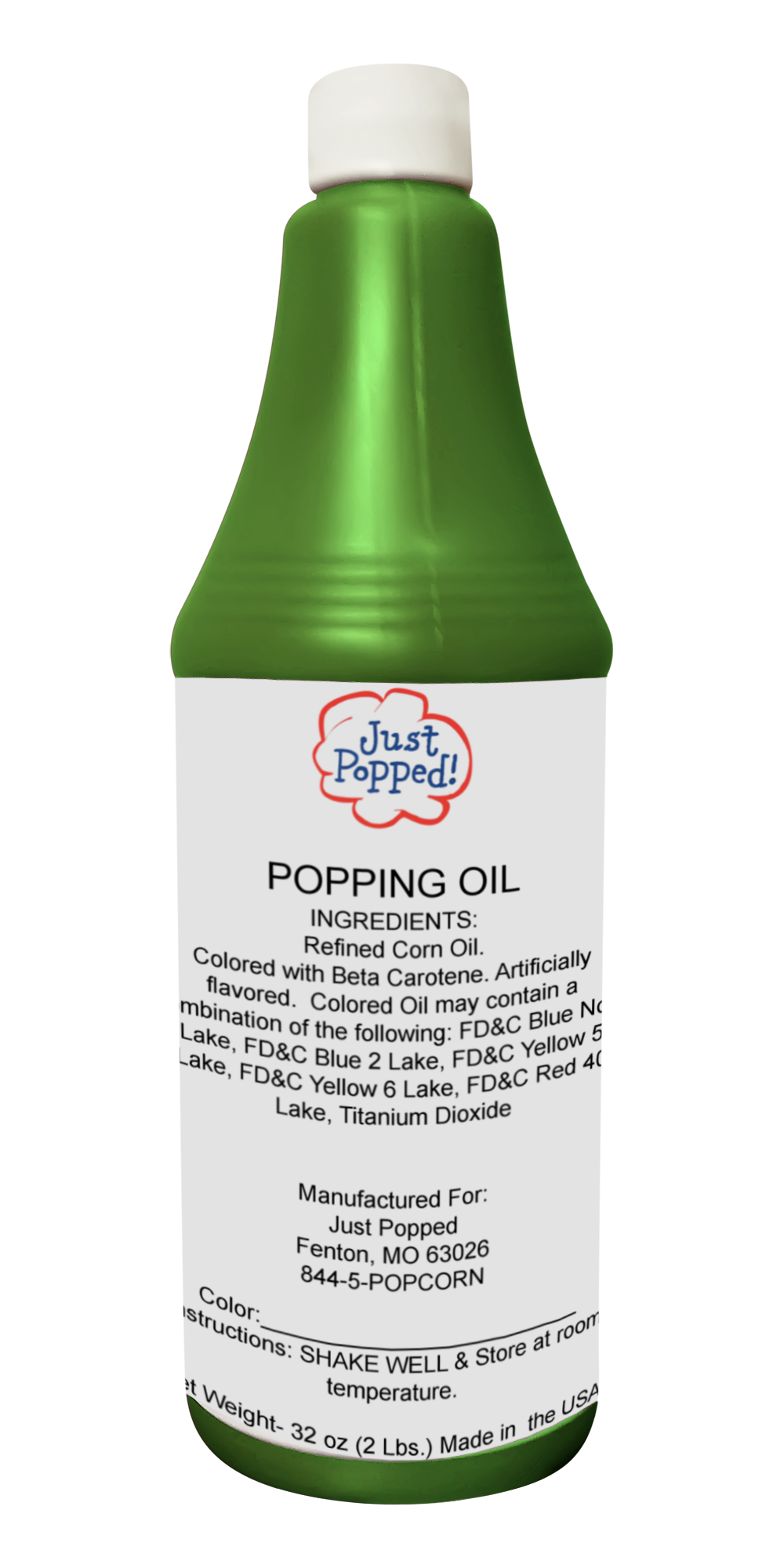 Green Christmas Colored Popcorn Popping Oil 32 Oz
